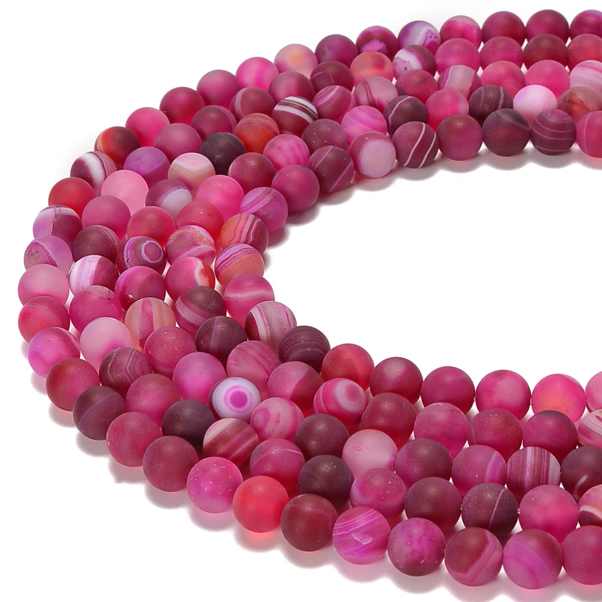 jodaying 10mm Fushia Stripe Agate Matte Round Natural Gematone Loose Beads for Jewelry Making DIY 1 Strand 15"