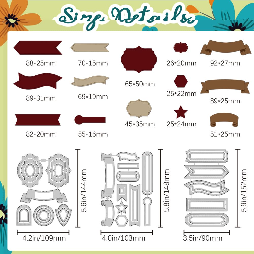 DELORIGIN 22 StyleTextbox Labels Cutting Dies Various Shape Label Card Making Die Stencil Carbon Steel Die Cuts Scrapbooking Embossing Template Dies for Greeting Cards Craft Album Invitation Decor
