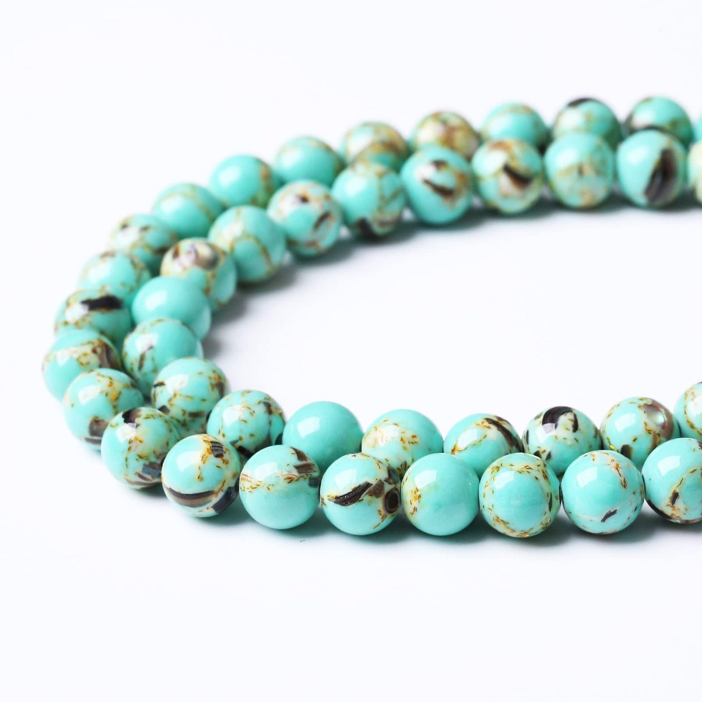 60PCS 6MM Turquoise Beads with Mother-of-Pearl Round Loose Beads Natural Gem Beads for Jewelry Making 15