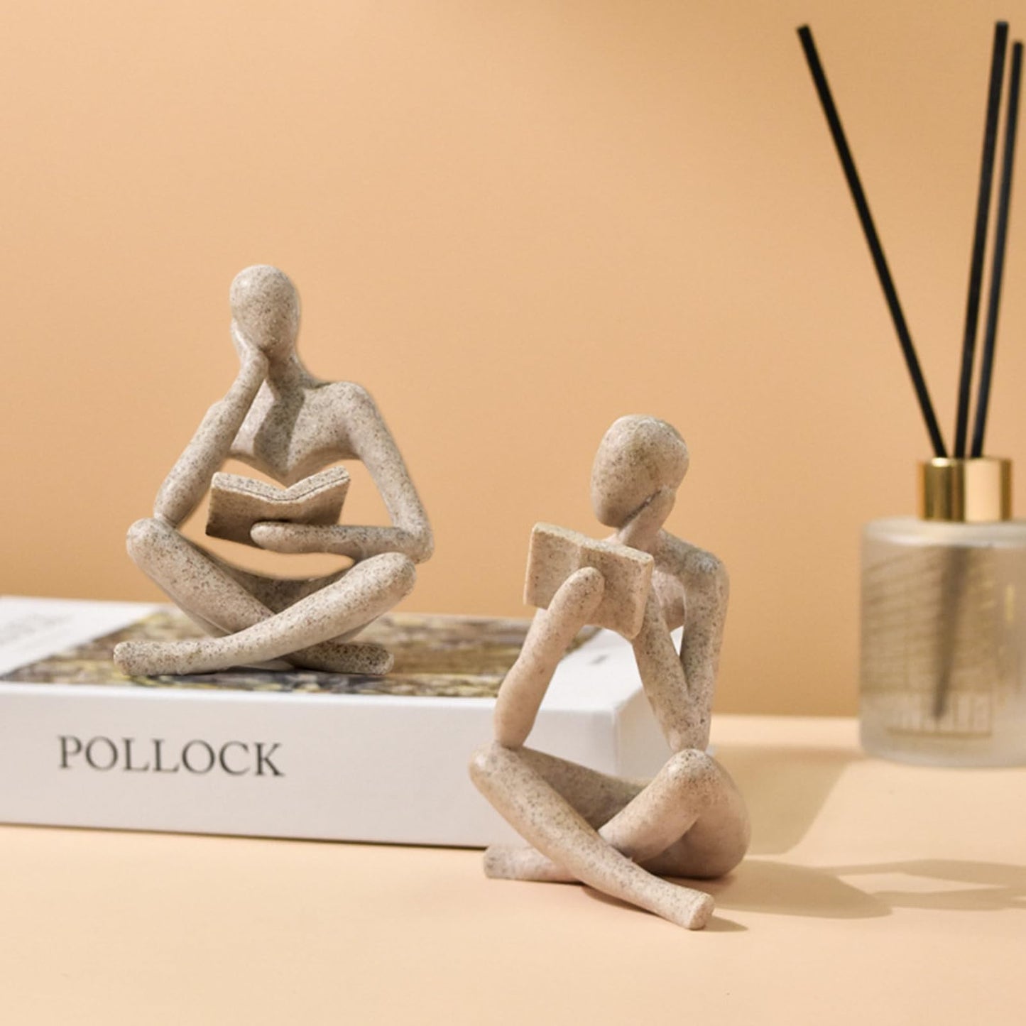 Jinkoozz Reading Women Statue, Thinker Sculptures, Abstract Art Ornament, Modern Aesthetic Figurine Decoration, Suitable for Home Living Room Bedroom Office Shelf Table Desk Bookshelf Decor