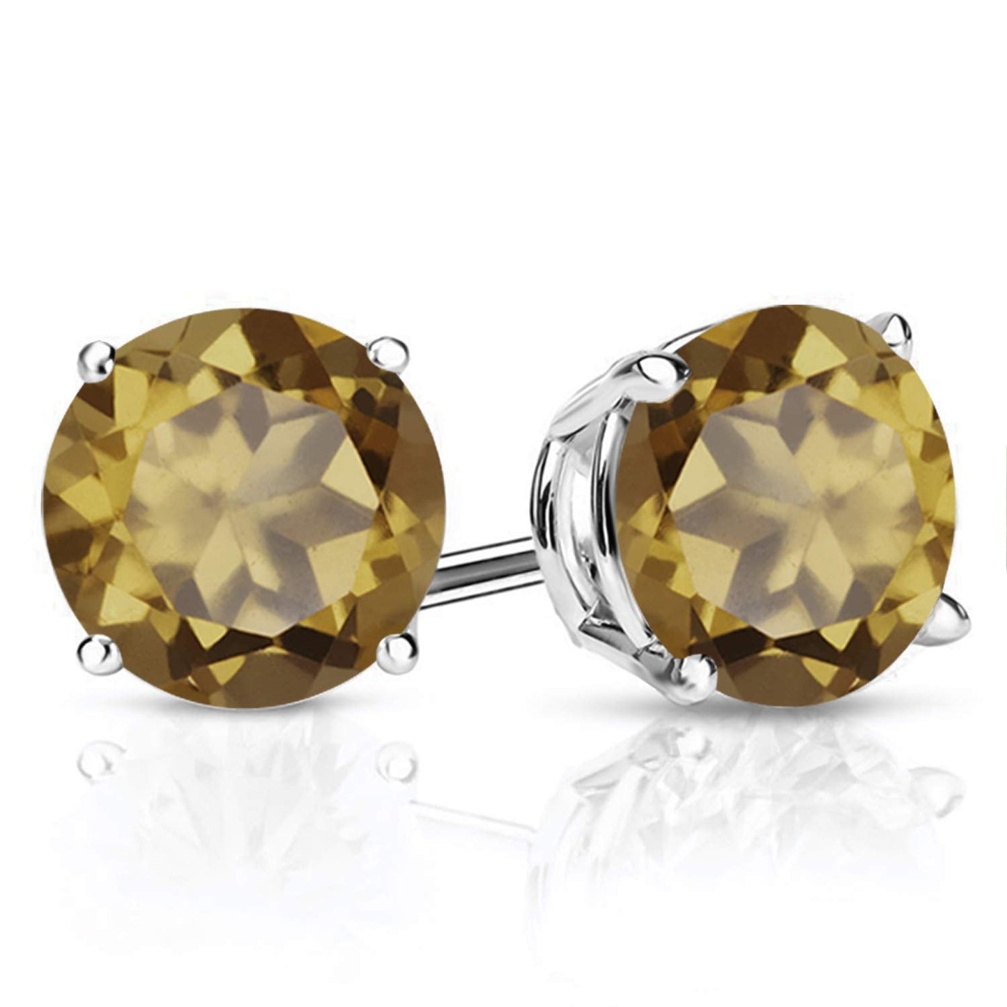 Gem Stone King 2-4 Cttw Round Gemstone Birthstone Stud Earrings For Women Men | 925 Sterling Silver | Round 7MM | Fine Jewelry Gifts for Women Her Mom Wife Men | Whiskey Quartz