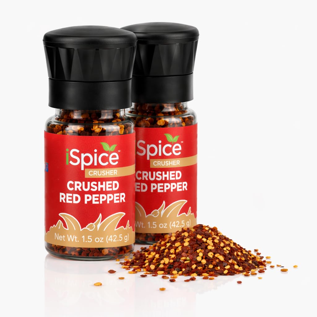 ISpice Kitchen Essentials 6-Pack Spice Grinder Set with Himalayan Pink Salt, Black Peppercorn, and Crushed Red Pepper, 6 Items