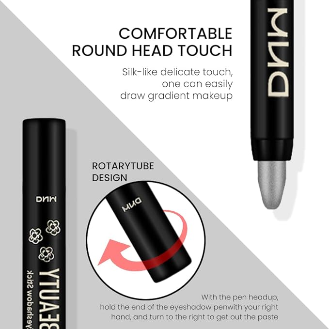 evpct Dazzling Grey Shimmer Cream Eye Shadow Brightener Sticks Set for Eyes, Grey Shimmery Matte Pencil Eye shadow Applicator Stick Pen Palette Makeup Waterproof sombras en crema para ojos 02#