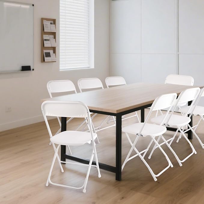 4 Pack White Folding Chairs, Portable Stackable Commercial Foldable Chair,Indoor Outdoor Plastic Folding Chair for Events/Office/Home/Wedding/Party, 400lbs Capacity