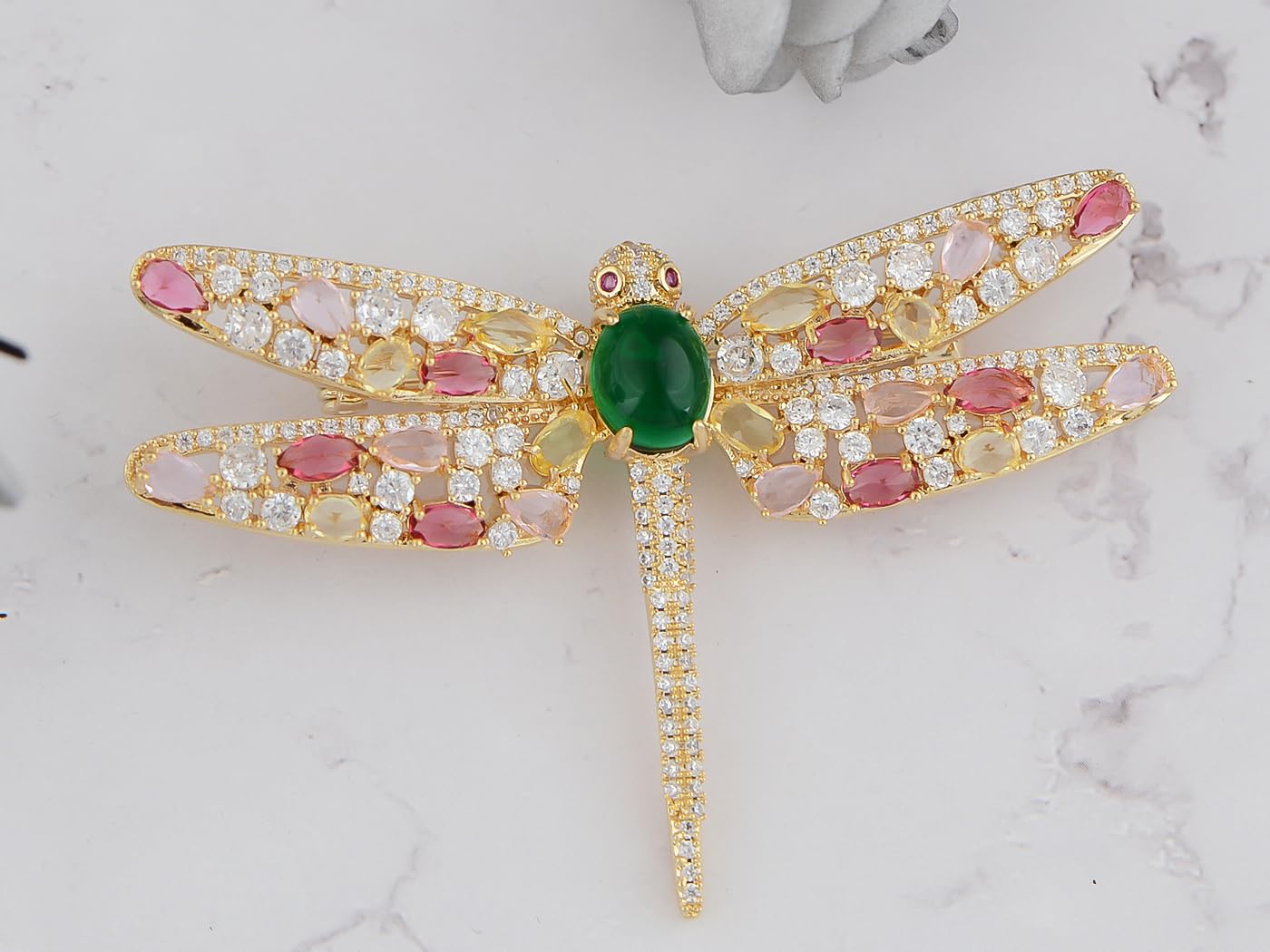 Alilang Multicolor Rhinestone Crystal Dragonfly Brooch Pin Green Gemstone Insect Pin, Pink