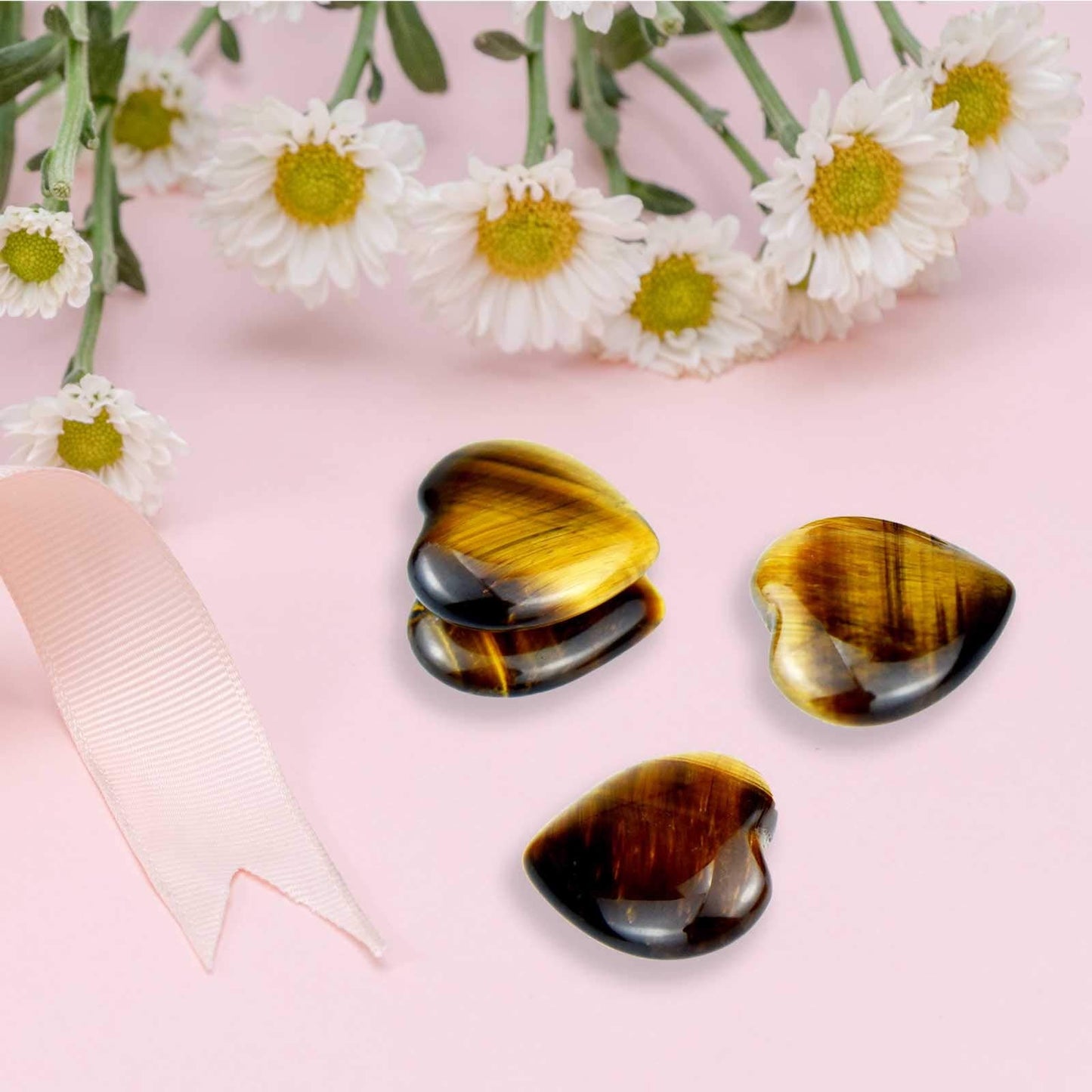 Marrywindix 15 Packs 0.8 Inch Healing Crystal Natural Tiger Eye Stone Heart Love Carved Palm Worry Stone Chakra Reiki Balancing