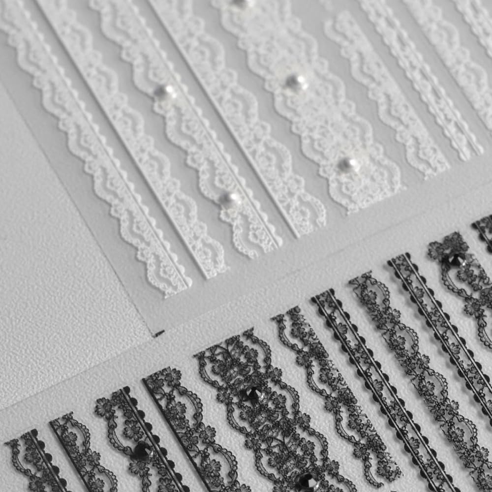 White Lace Nail Stickers 5D Embossed Pearls – Premium Salon-Quality Nail Charm Accessories, Easy Application & Self-Adhesive Rhinestones Pearl for DIY Manicure, Nail Art, Press on, Home or Salon Use