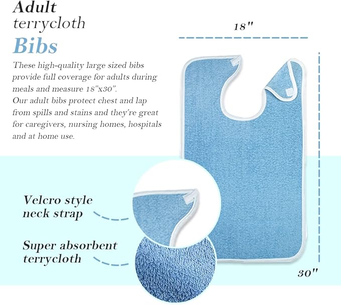 Avalon Towels Adult Bibs for Women 100% Cotton Bib for Adults for Eating - Terry Cloth Adult Bibs for Men Clothing Protectors