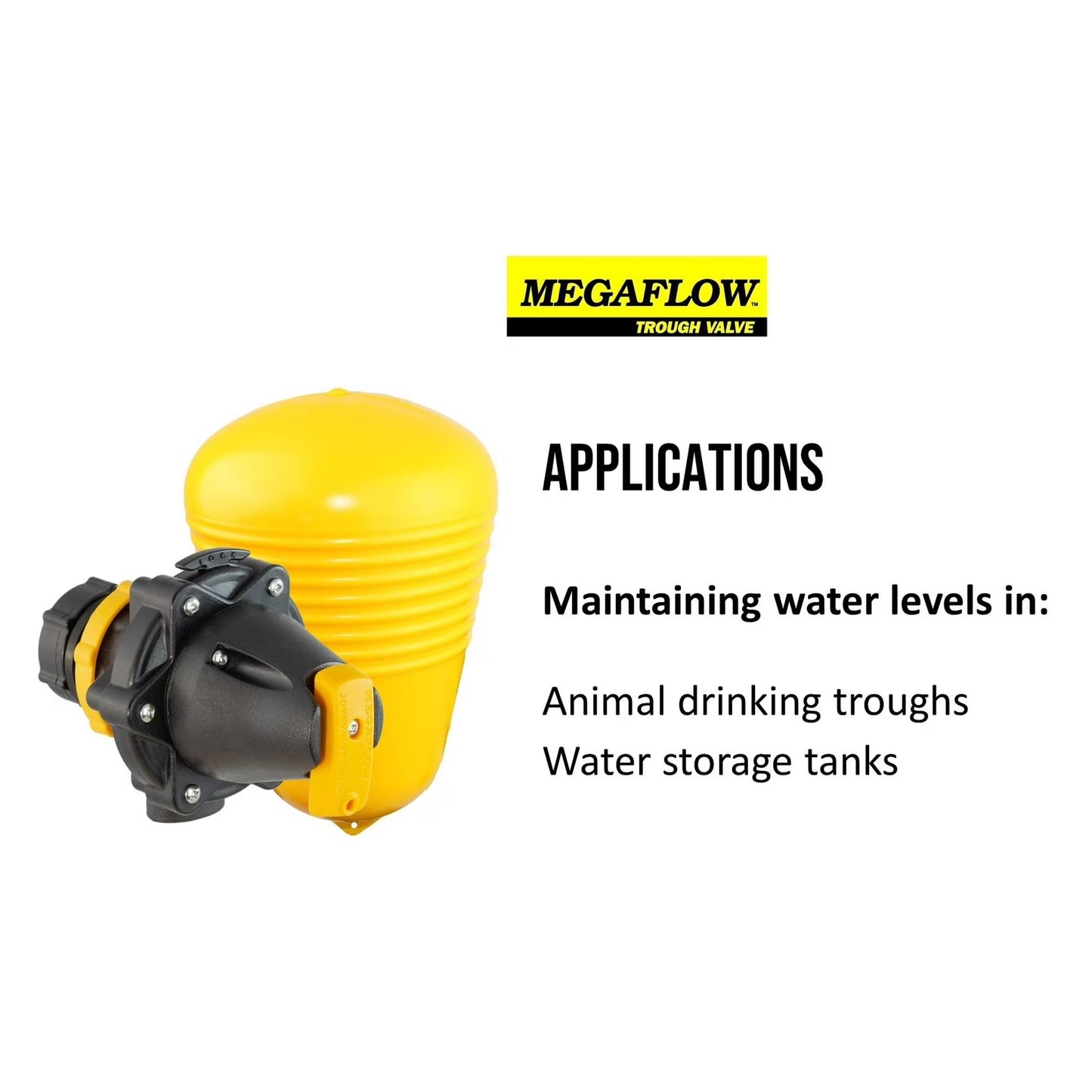 Jobe Valves J-MFV0075DLT 82026 Megaflow Valve 3/4", Yellow/Black – High Flow Float Valve for Livestock Water Troughs, Up to 90 GPM, Underwater Mount, GF Nylon Construction