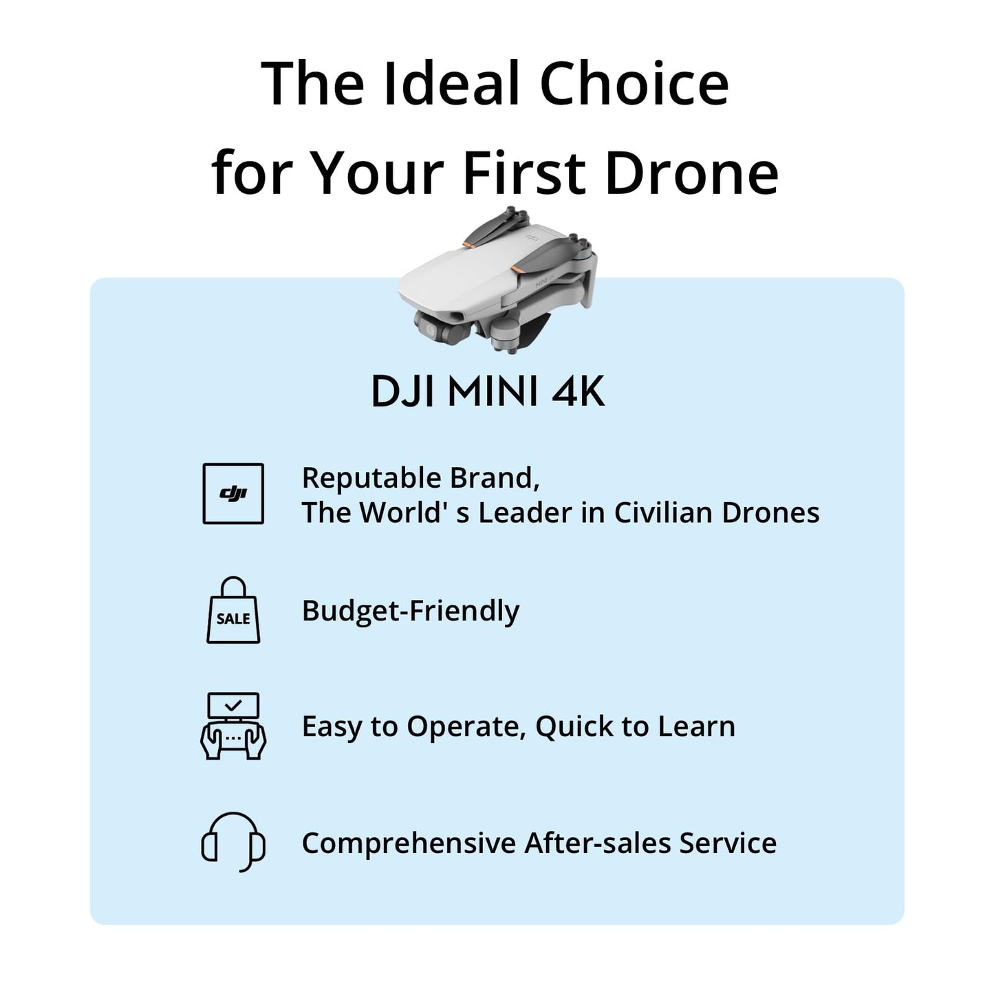 DJI Mini 4K, Drone with 4K UHD Camera for Adults, Under 249 g, 3-Axis Gimbal Stabilization, 10km Video Transmission, Auto Return, Wind Resistance, 1 Battery for 31-Min Max Flight Time
