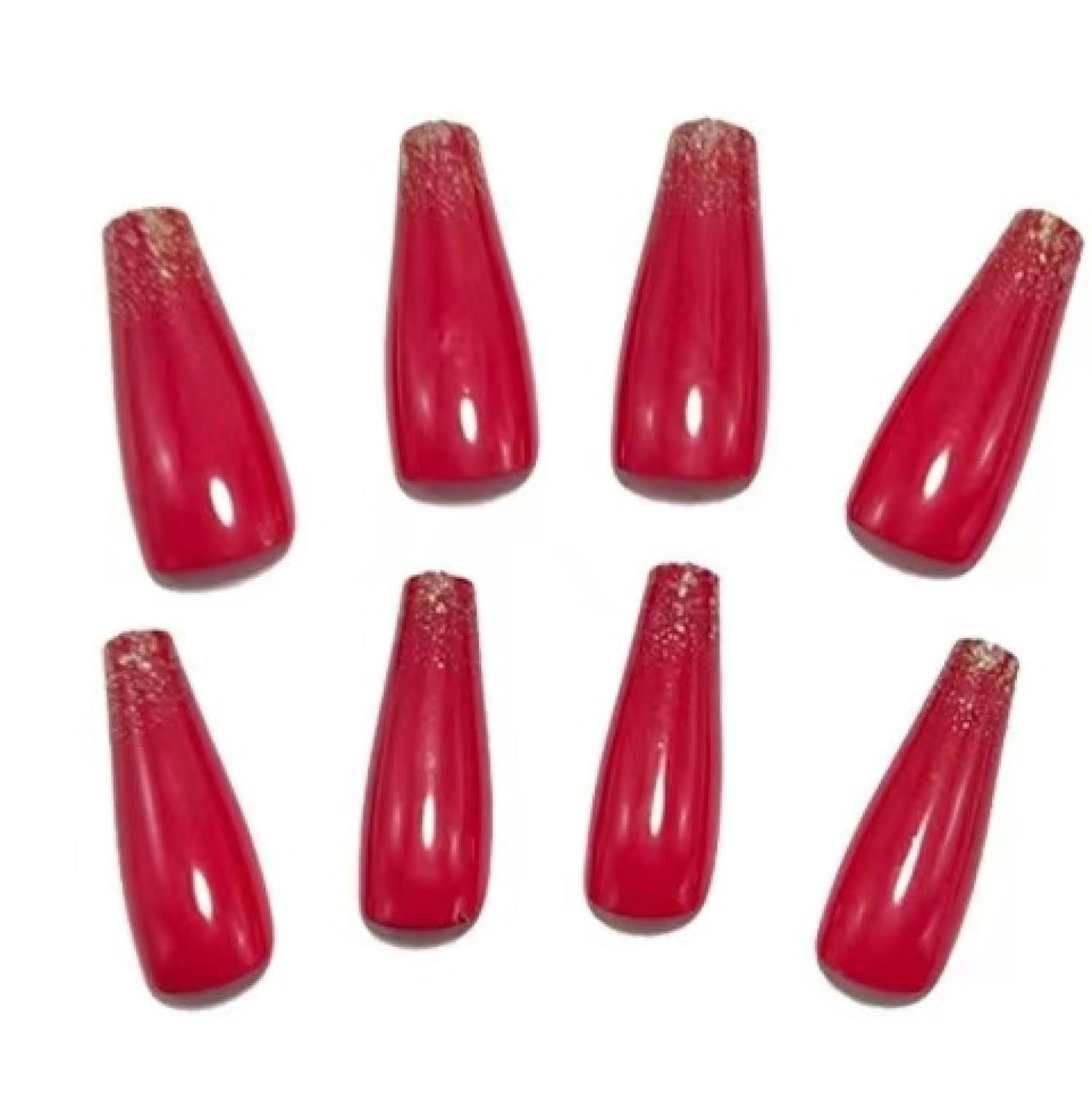 Chunmeng 24 Piece Long Ballet Armor Valentine's Day Rose Red Flower Sparkling Powder Detachable Nail Pressing Smooth, Fashionable Women's Artificial Nails Can Be Reusable