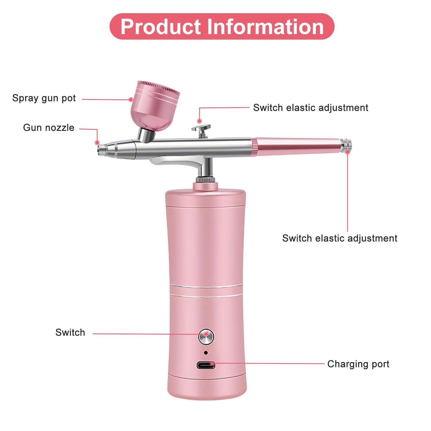 ZPSHYD Airbrush Kit Portable Air Brush Kit with Airbrush Compressor Nail Charms Wireless Rechargeable for Barber, Nail Art, Tattoo, Makeup, Model Painting (Pink)