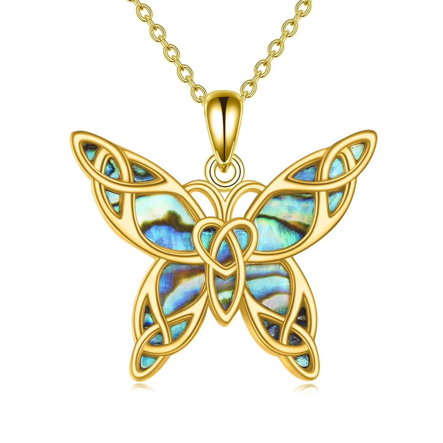 KQF Celtic Butterfly Necklace for Women Sterling Silver 18K Gold Butterfly Jewelry Gift for Women Abalone Shell Pendant