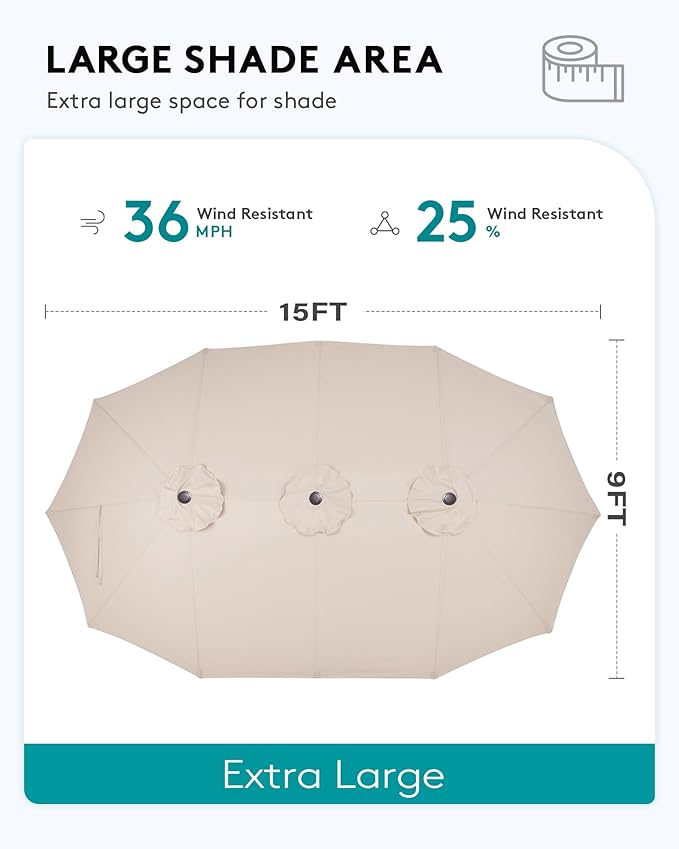 SERWALL HDPE Patio Furniture Set with 15FT Double Side Patio Umbrella, All Weather Wood-Like Outdoor Sofa Sectional Couch, Blue Patio Furniture with Khaki Cushions