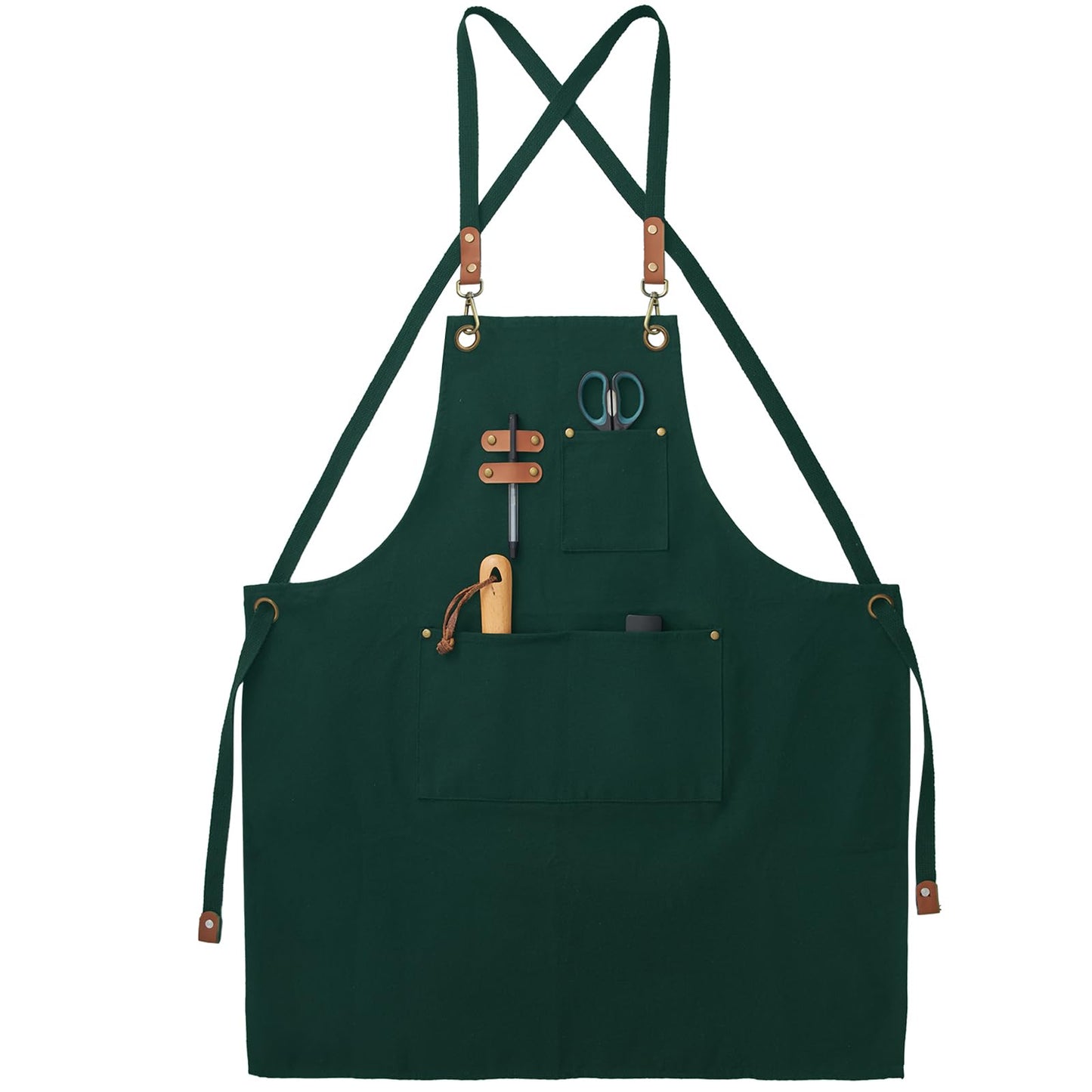 FunChaos Canvas Aprons, Chef Aprons, Work Aprons for Men Women, Adjustable Strap Aprons with 3 Pockets, Apron for Servers Kitchen Cooking Baking Artist Painting, Cross Back