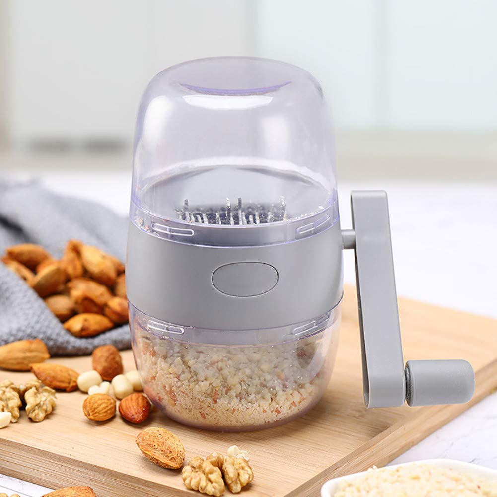 Nut Chopper, Portable Manual Hand Nut Chopper for All Nuts Walnut Pecans, Hand Crank Nuts Grinder Kitchen Tool(COLOR:Grey)