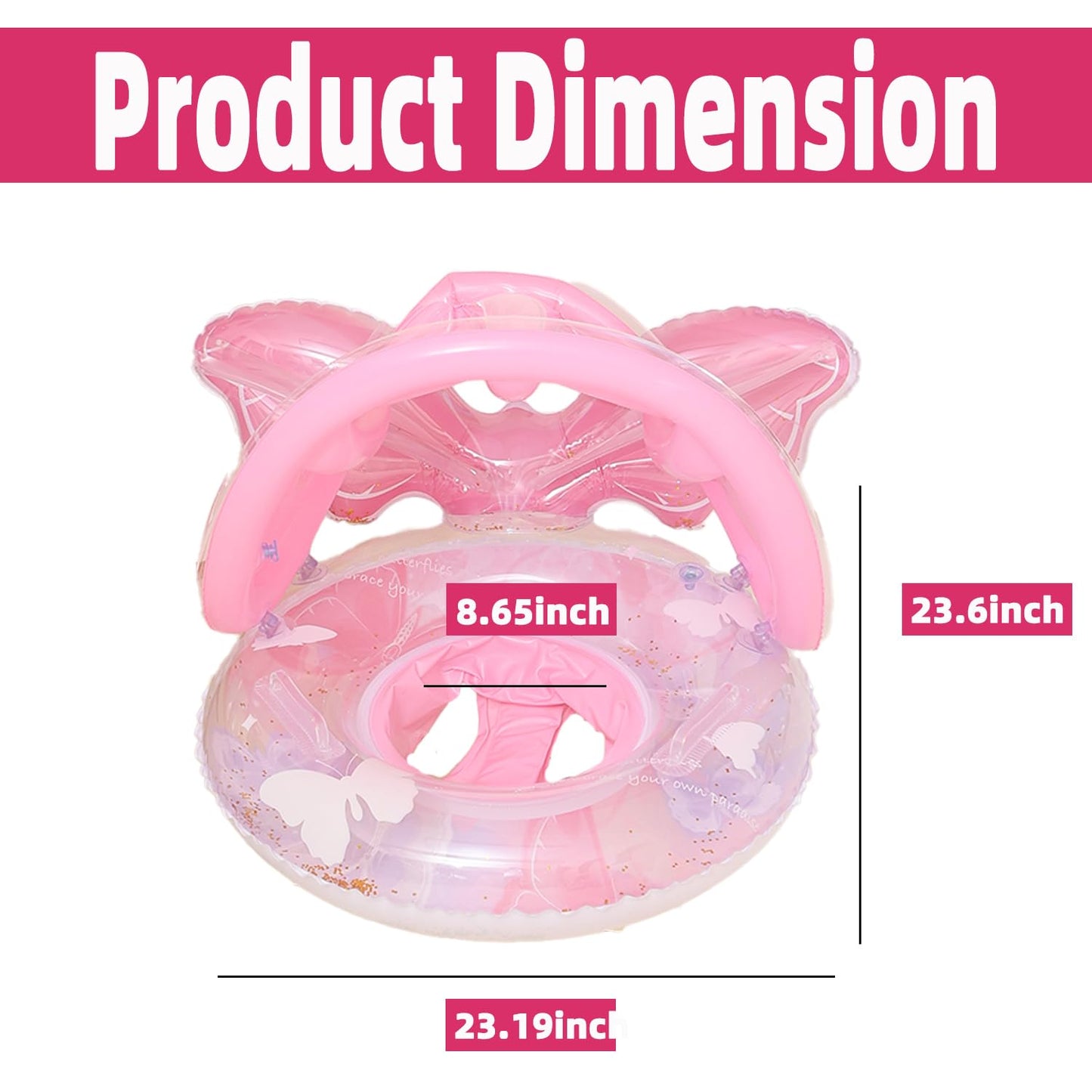 Pool Floats Kids, Inflatable Baby Toddler Swim Ring with Gold Glitter Butterfly Back Support, Ages 6+ Months Under 50 lb, Cute Summer Pool Floaties, Baby Beach Essentials, Dreamy Butterfly Design