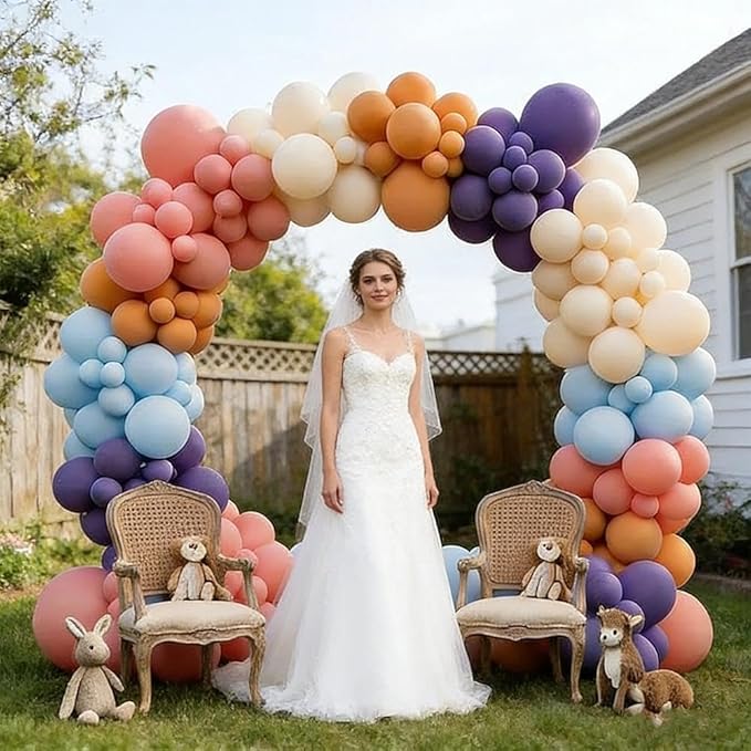 Boho Rainbow Balloon Arch Kit, Double Stuffed – Retro Dusty Pink, Orange, Blue & White Latex Balloons for Boho Birthday, Baby Shower & Wildflower Party