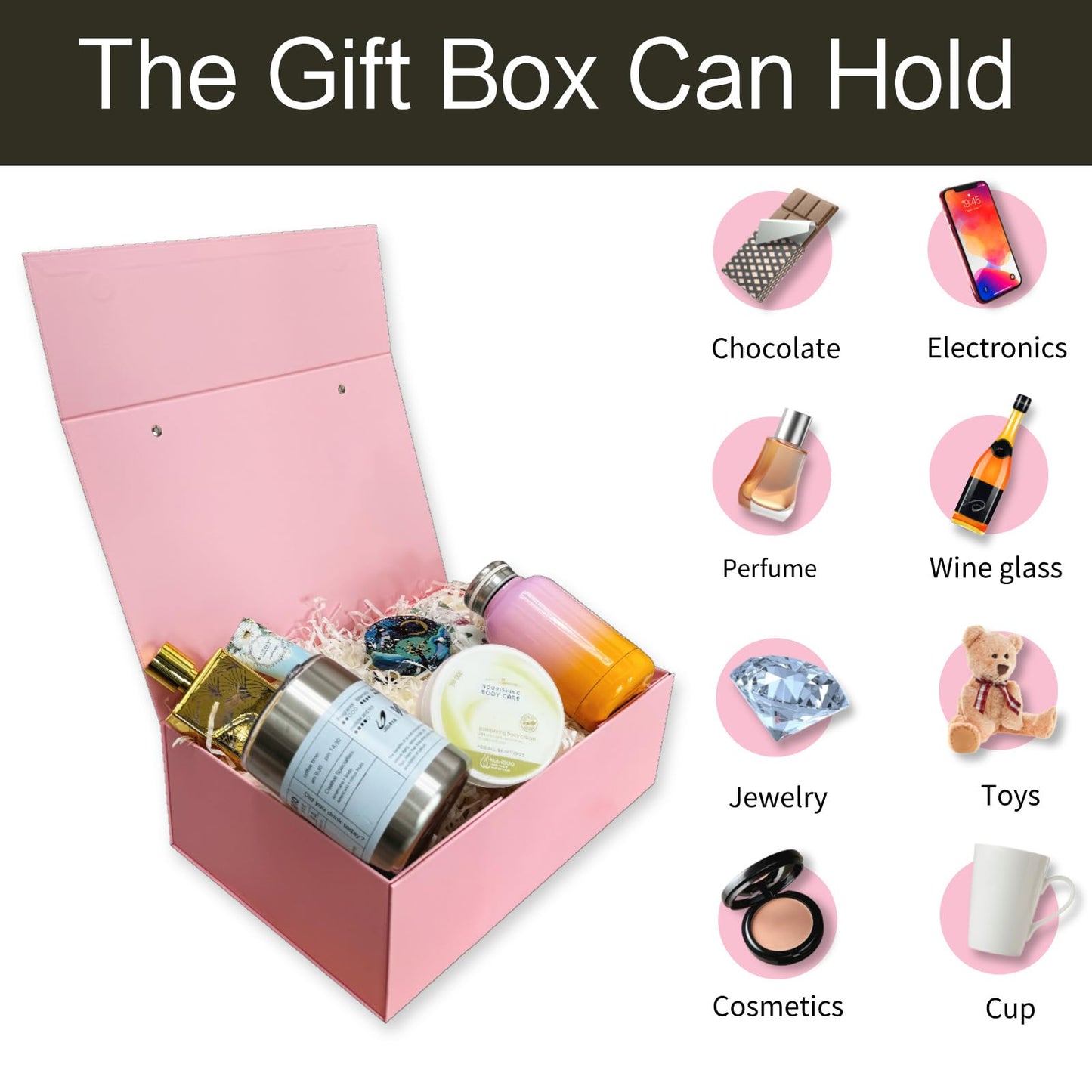 Joyscoop Pink Gift Box - 11x7.6x3.5 Inches Gift Boxes with Lids and Handles, Portable Magnetic Gift Boxes for Presents, Large Gift Box for Women