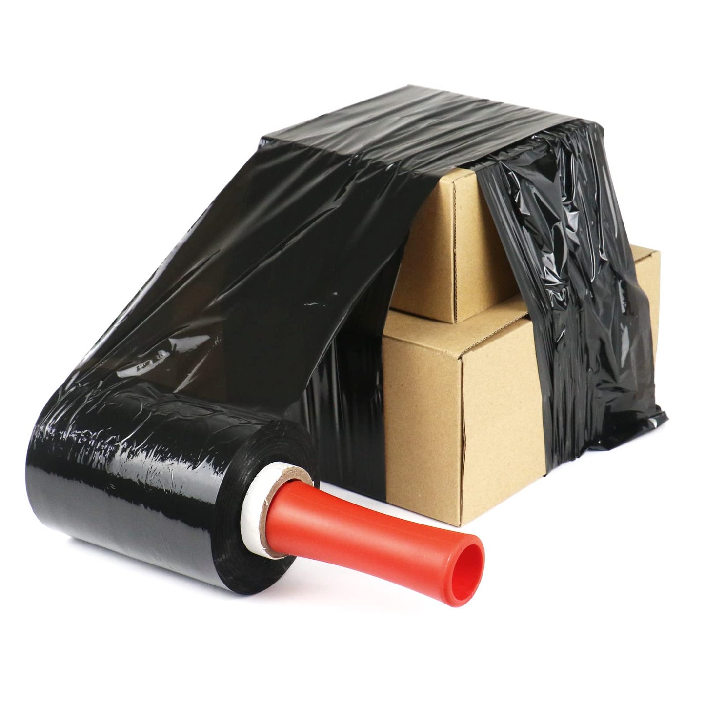 BOMEI PACK Mini Black Industrial Stretch Wrap Film 5" x 1000ft Roll with Handle, 80 Gauge Thick Cling Plastic Wrap for Moving, Pallet Wrap - Self Adhering Packaging Heavy Duty Shrink Film, 4 Pack