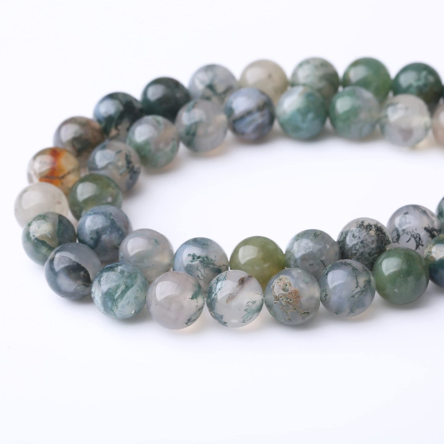 10MM Moss Agate Round Loose Beads Natural Gem Beads Crystal Energy Stone Beads for Jewelry Making DIY Bracelet Necklace