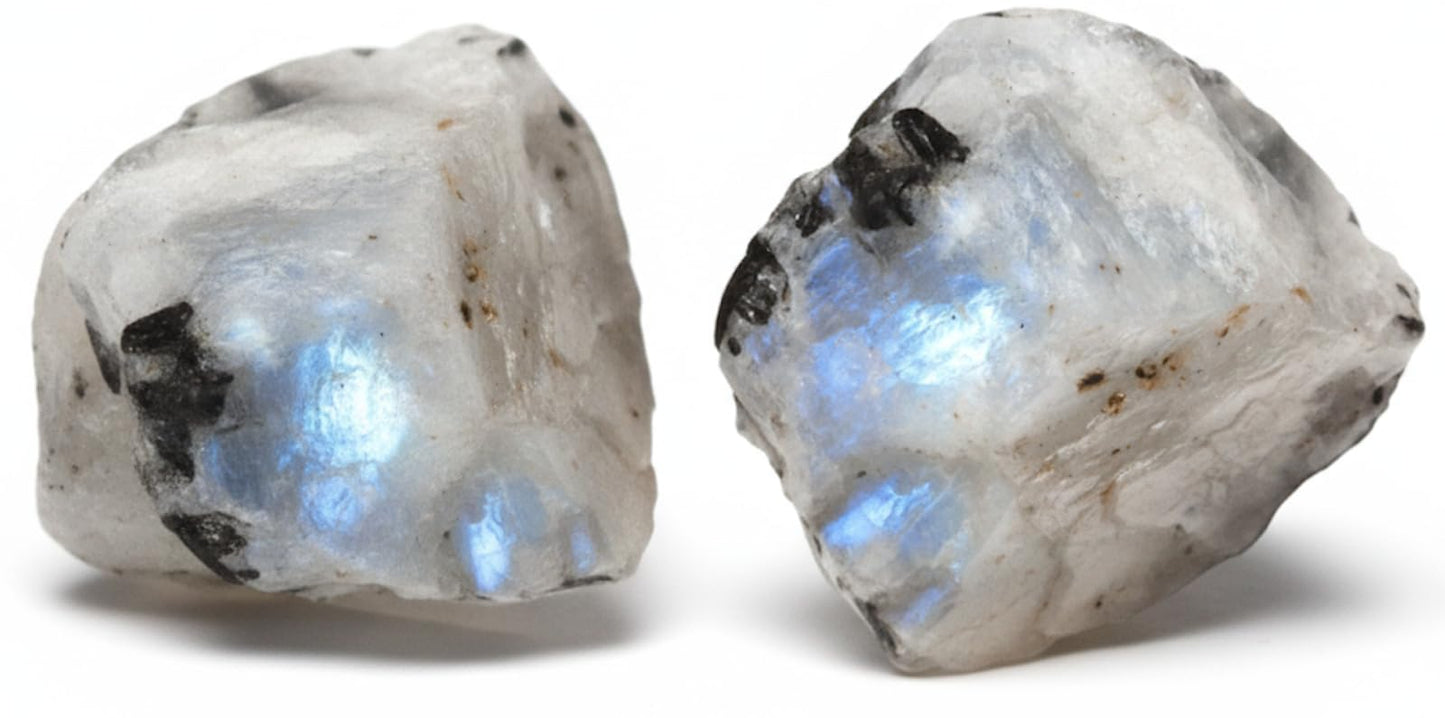 2 Pcs Rainbow Moonstone Raw Crystal Set Natural Stones for Meditation, Reiki, Energy Balancing & Collection