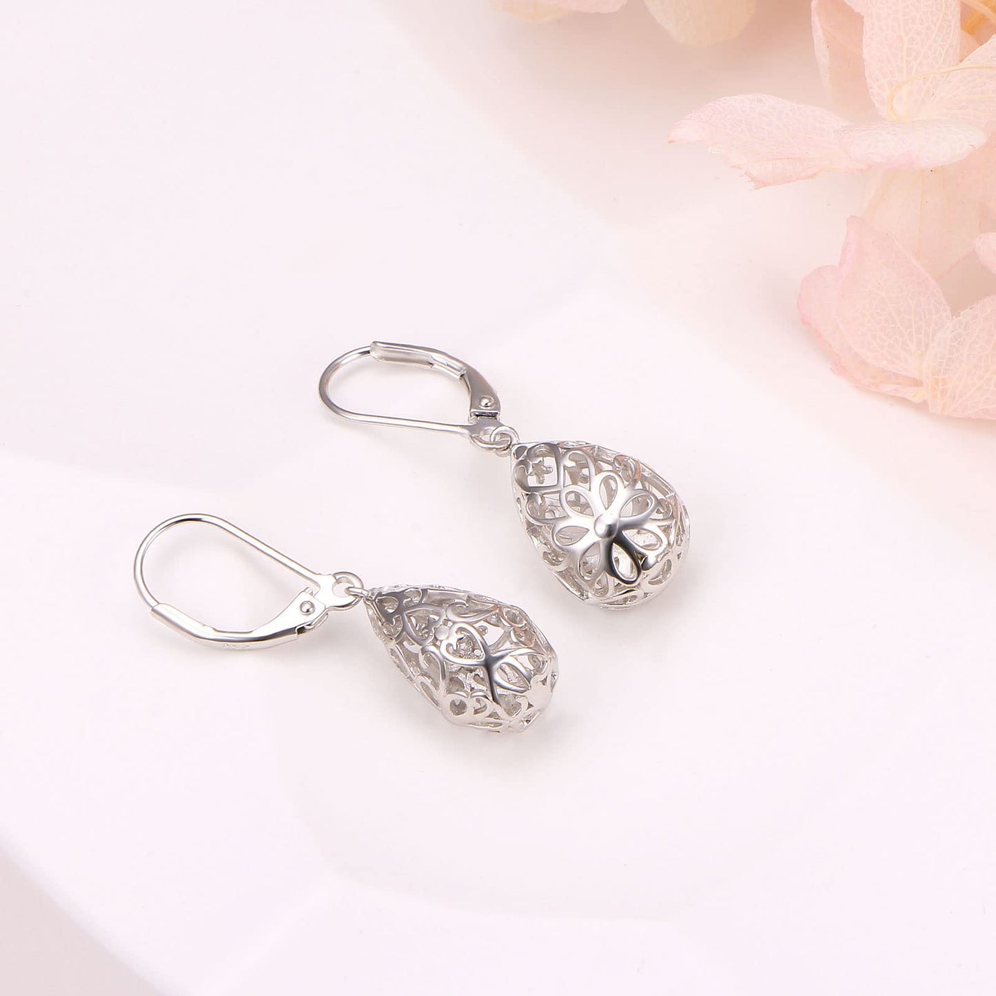 SHAOAN 925 Sterling Silver Filigree Dangle Drop Earrings Flower Daisy Leverback Teardrop Earrings for Women Jewelry for Mother’s Day