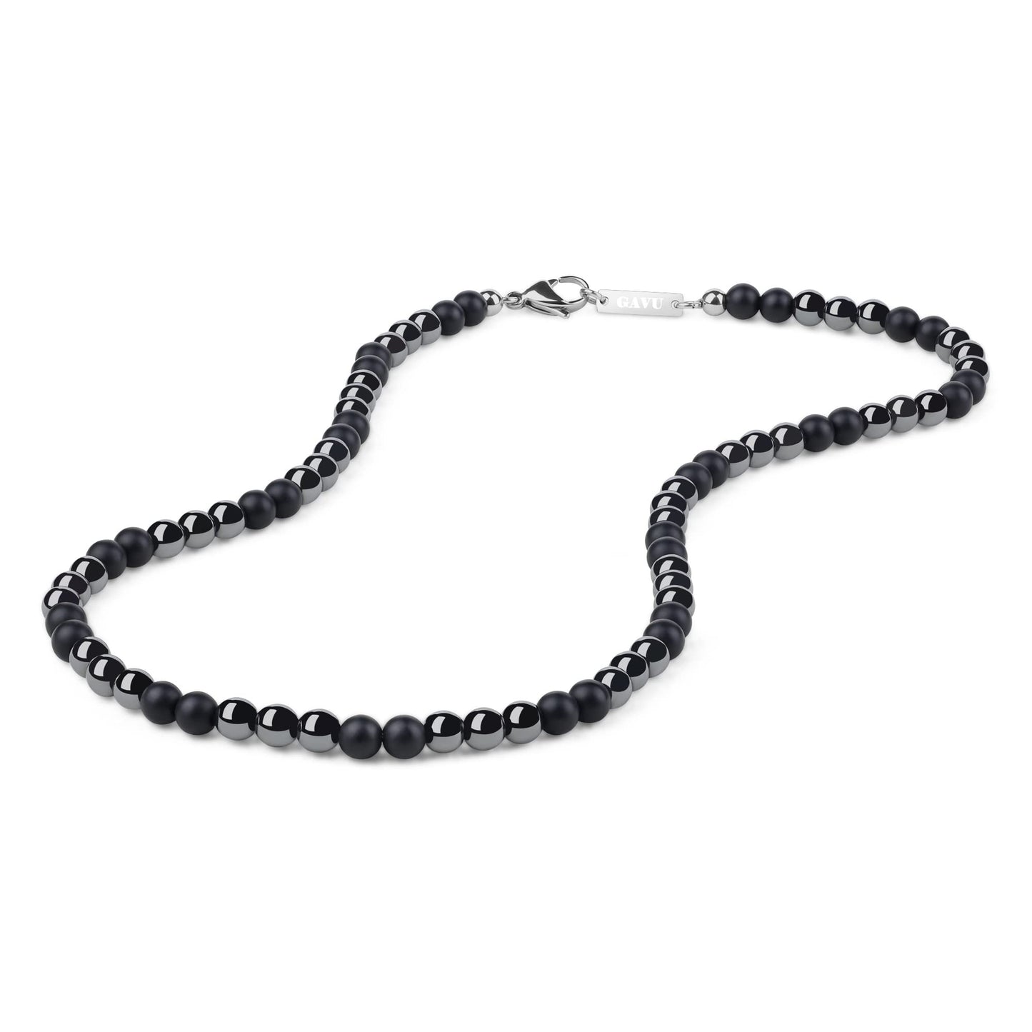 GAVU Hematite Matte Onyx Crystal Necklace for Men 24"