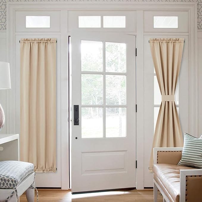 NICETOWN Room Darkening Sidelight Door Panel - Window Treatment Thermal Insulated French Sliding Glass Door Curtain for Privacy (One Panel, 25" Wide x 72" Long, Cream Beige)