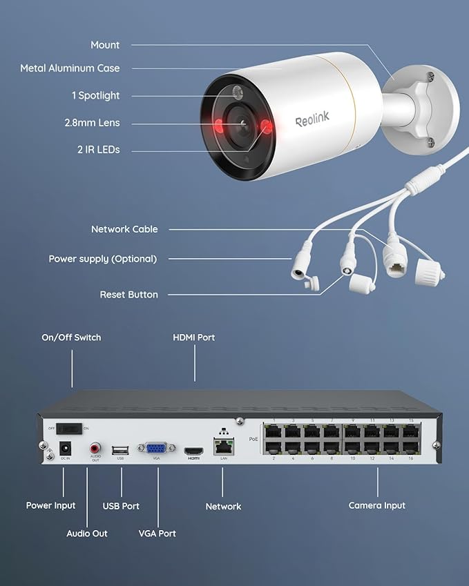 REOLINK 12MP Security Camera System Commercial, 8pcs H.265 12MP PoE Security Cameras Outdoor, Person Vehicle Pet Detection, Spotlight Color Night Vision, 16CH NVR 4TB HDD, RLK16-1200B8-A