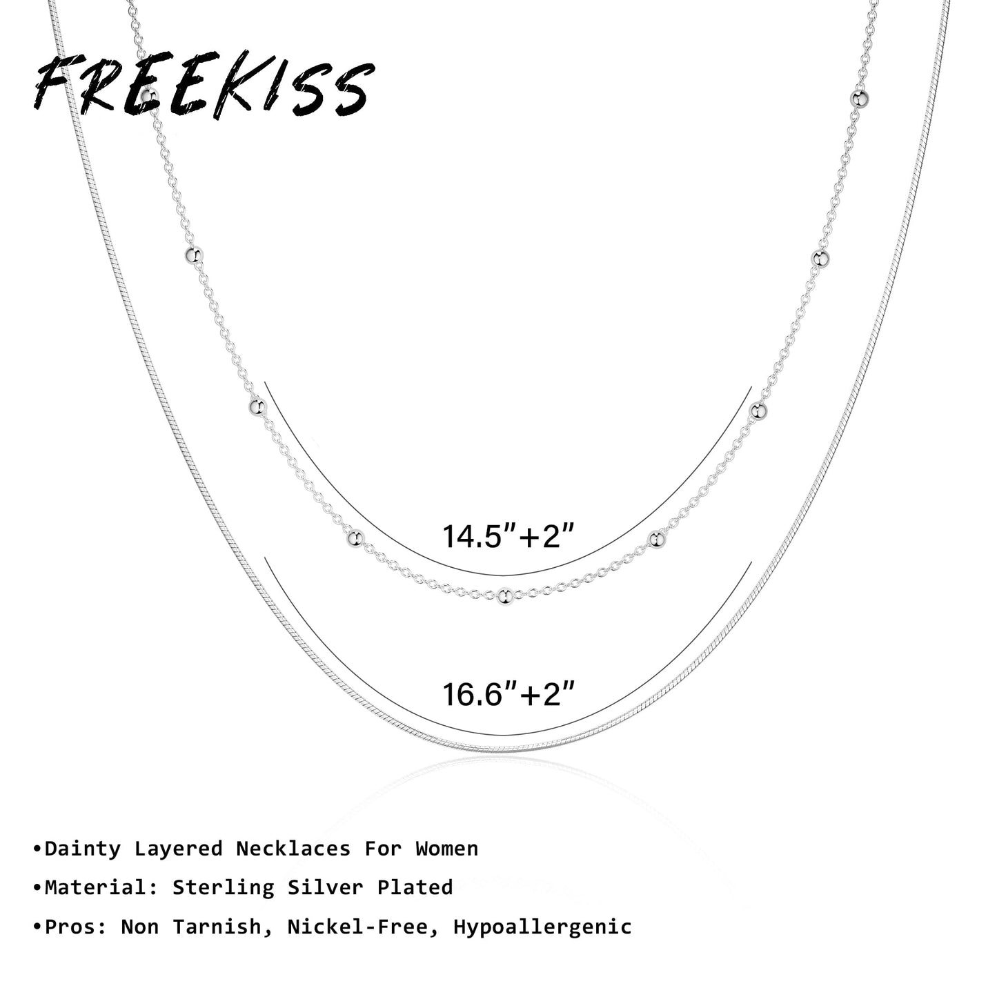 Freekiss Layered Silver Necklaces for Women: Dainty 925 Sterling Silver Herringbone Necklace Tiny Simple Stackable Snake Beaded Link Chain for Women Silver Jewelry Gifts Trendy
