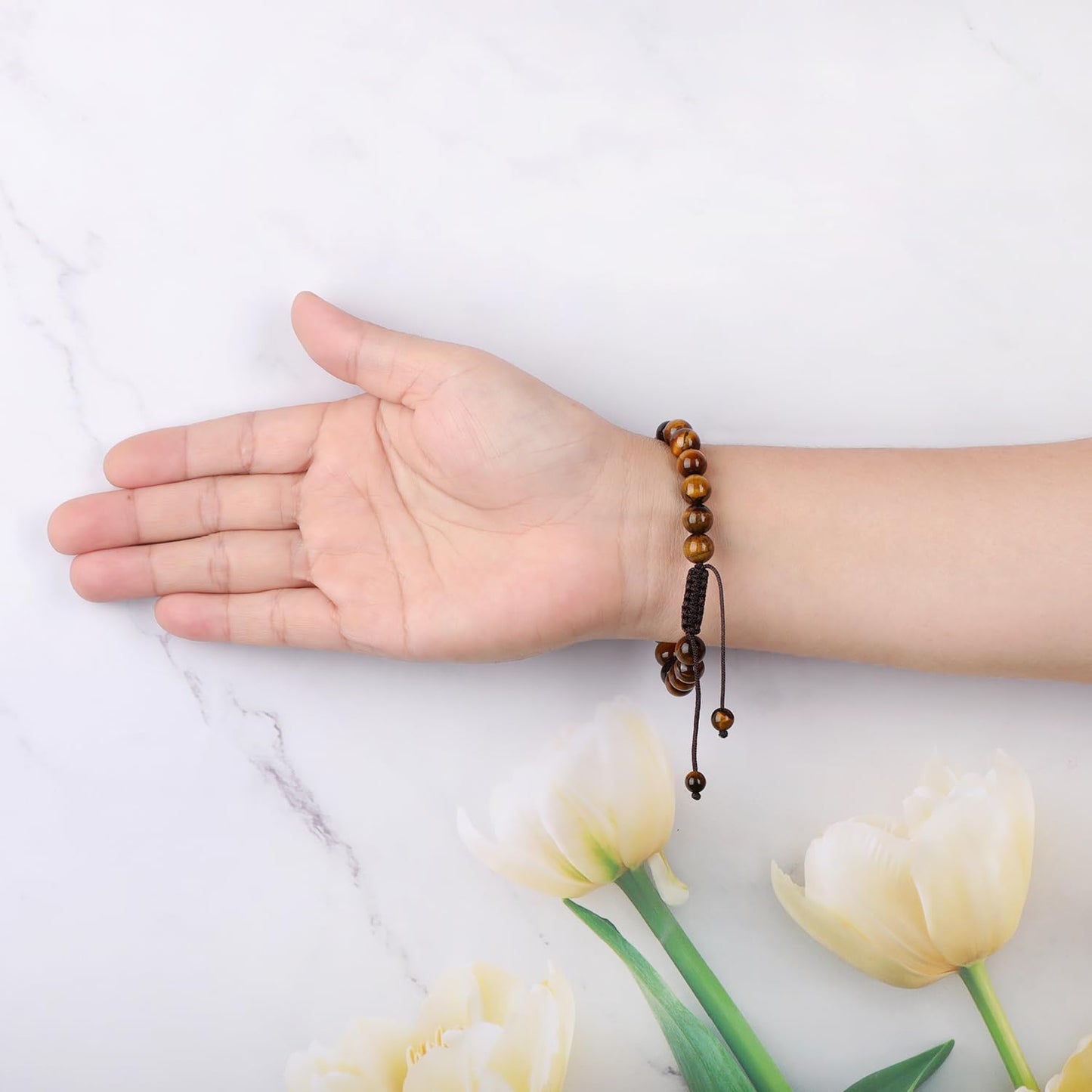 AD Beads 4mm Yellow Tiger's Eye - Courage and Confidence - Handmade Natural Stone Crystal Bracelet with Adjustable Macrame String - Yoga Healing Power Energy Gifts for Men and Women