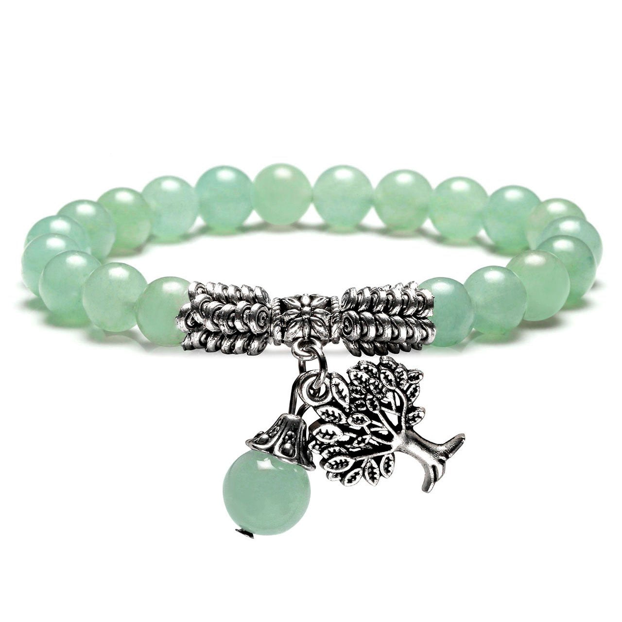 Jovivi 8MM Green Aventurine Natural Gemstone Healing Crystal Tree Life Lucky Charm Stretch Bracelet
