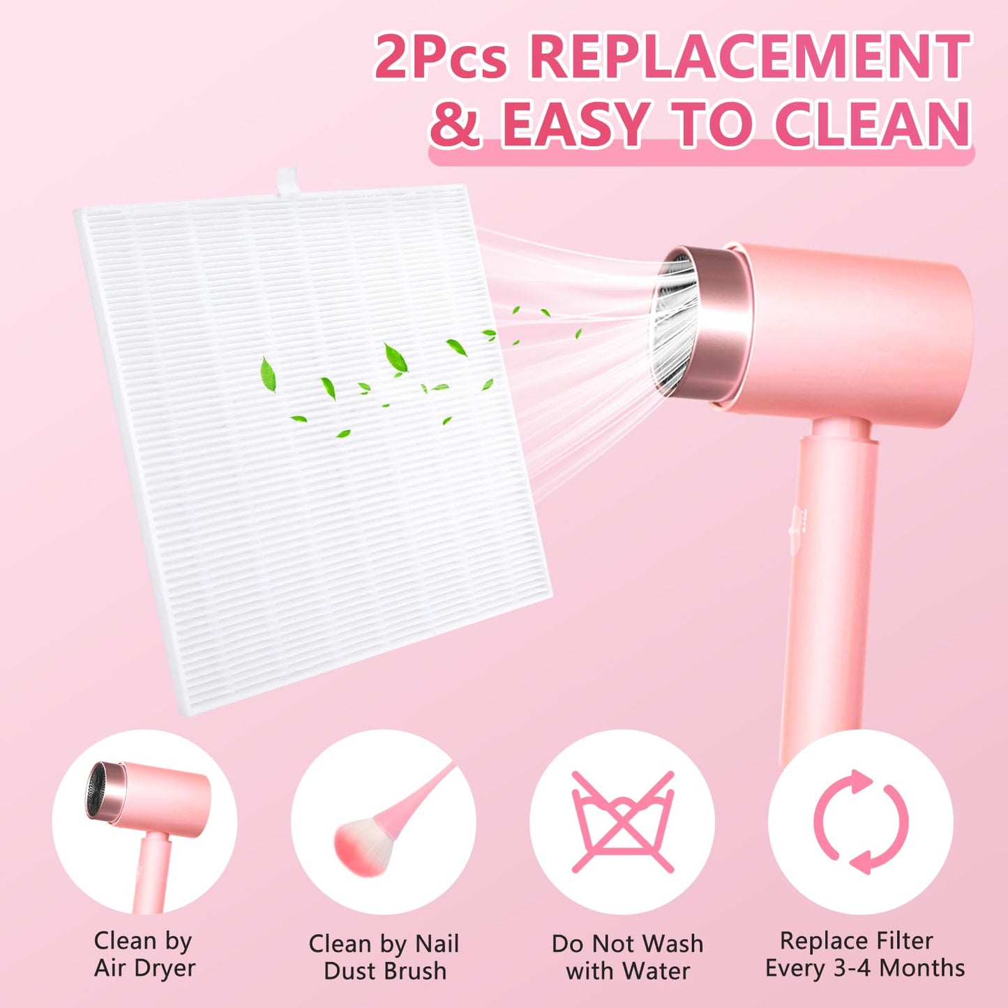 heemeei Nail Dust Collector, Powerful Dust Collector Nail Tech with 11-Gear, Professional Cordless Vacuum Nail Fan Dust Collector for Nail Tech, Nail Salon & Home (Pink)