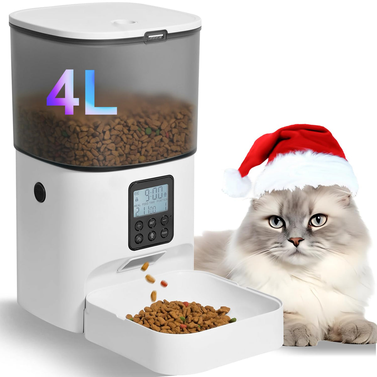 ANDOLL HOME 2.4G Automatic Cat Feeder, 4L WiFi Food Dispenser with 10s Voice Recorder, Pet Feeder up to 10 Meals per Day, Timed Cat Feeder with Dry Food Sealed Ring