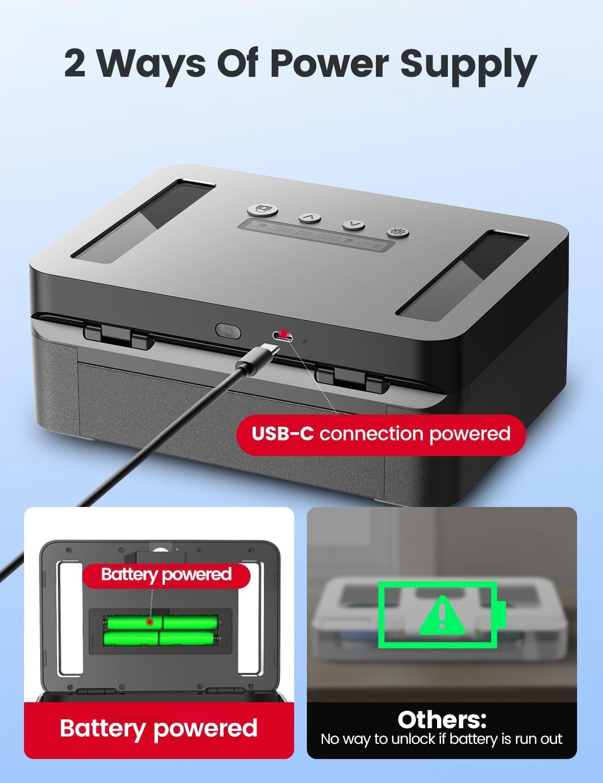 Vaydeer Metal Time Lock Box, Phone Lock Box with Timer, Timed Locking Safe, Self-Control Container with USB C Charge,Child Lock, Audio Prompt, Time Release Storage Locker for Phone/Medicine