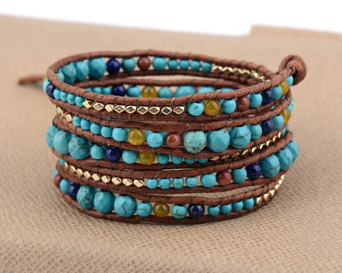 ZOSOJONA Handmade Boho Wrap Bracelet For Women Adjustable Nature Stone Turquoise Crystal Beaded Bracelets