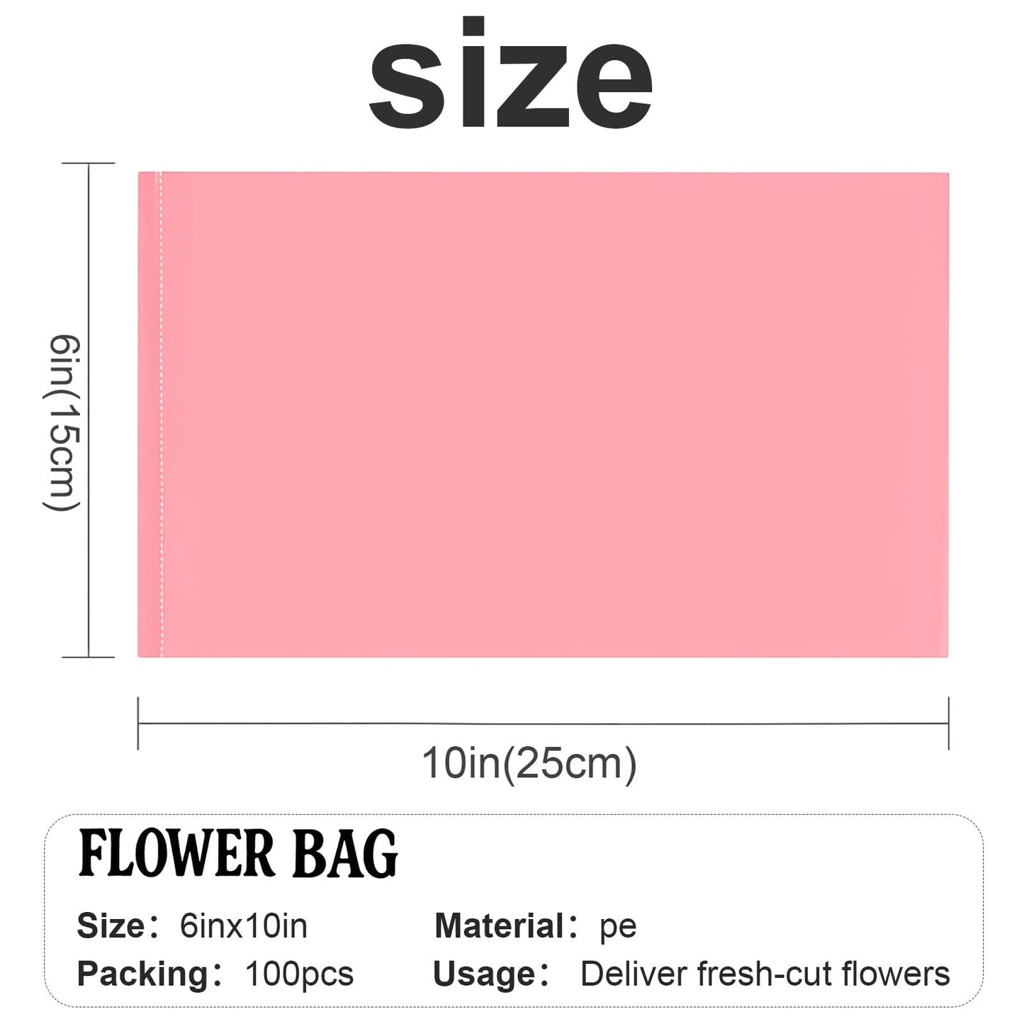 Tpocikd 100PCS Pink Water Bags for Flower Bouquets – 6x10in Leak-Proof Floral Wrapping Sleeves, PE Hydration Bags for Fresh Cut Flowers, Vase-Free Flower Packaging Solution