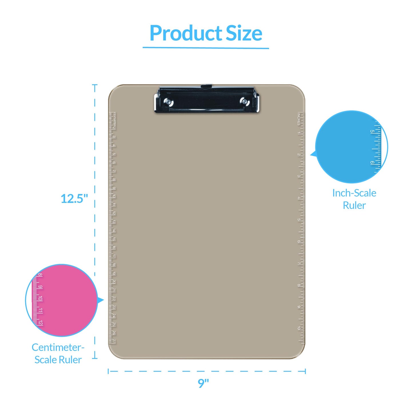 Pack of 6 Plastic Clipboards with Flat Clip, Durable Writing Boards for Work, Class, and Nursing Use, 12.5" x 9", Assorted Colours