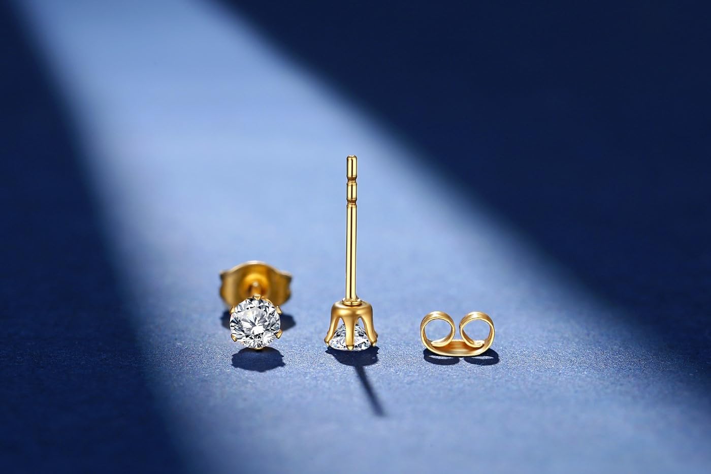 FOSIR 6 Pairs Tiny 14K Gold Plated Stainless Steel Cubic Zirconia Stud Earrings for Women, Hypoallergenic 316L Earrings Pack, 2mm 3mm 4mm CZ