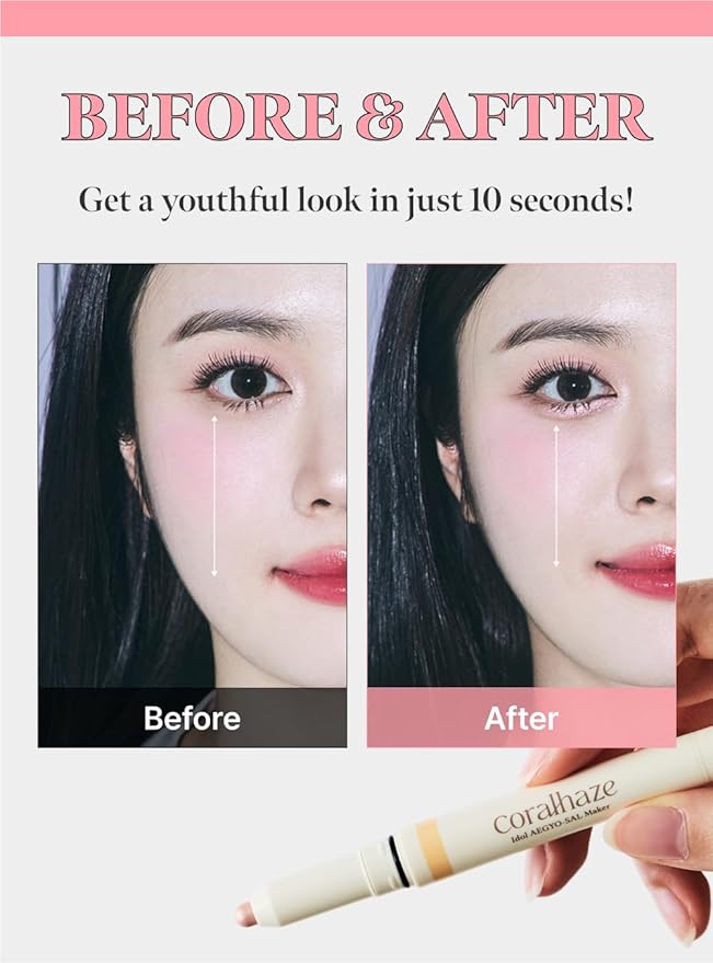 Idol AEGYO-SAL Maker 03 Tangerine Coral, 2-in-1 Under-Eye Highlighter and Contour Liner for Bright, Voluminous Eyes, Long-Lasting, Smudge-Proof Shimmer Stick with Natural Glow, Korean Beauty