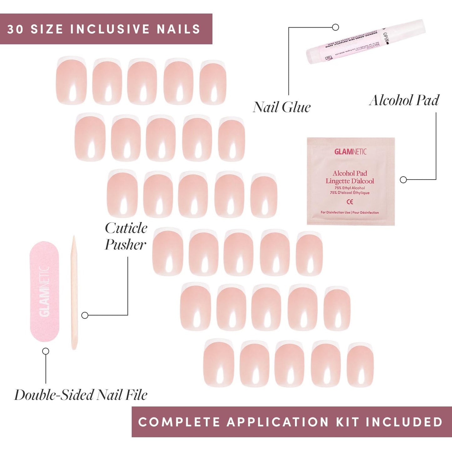 Glamnetic Press-On Nails Bundle - La Perle & Think Pink | Squoval White Nails with French Tips | Light Pastel Pink Short Oval Fake Nails | Reusable, Salon-Quality Nail Kits