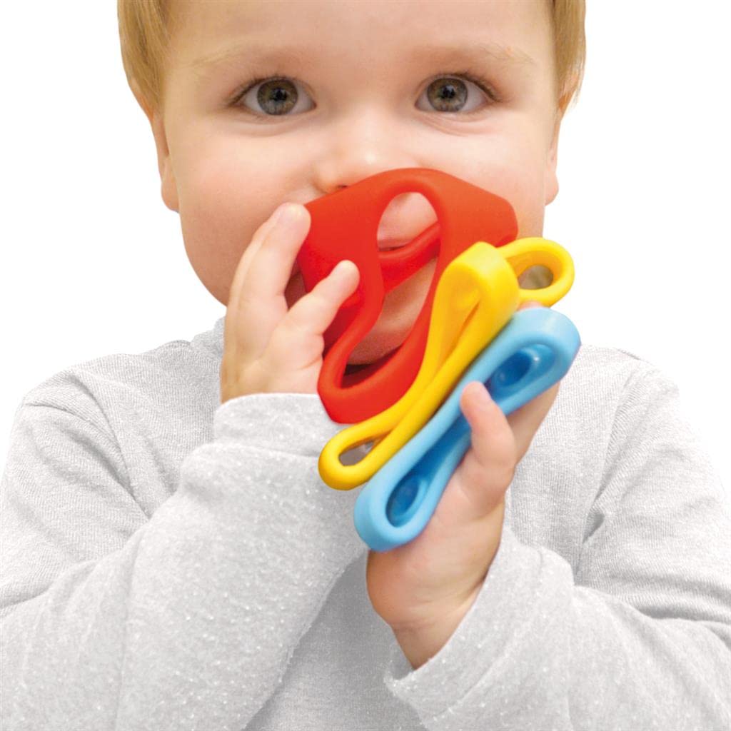 MOLUK 43420 Oibo Gripping and Teething, Play Ball, Stacking Game, Baby Toy from 0+ Months, 3 Pieces, Primary Colours, Yellow, Red, Blue