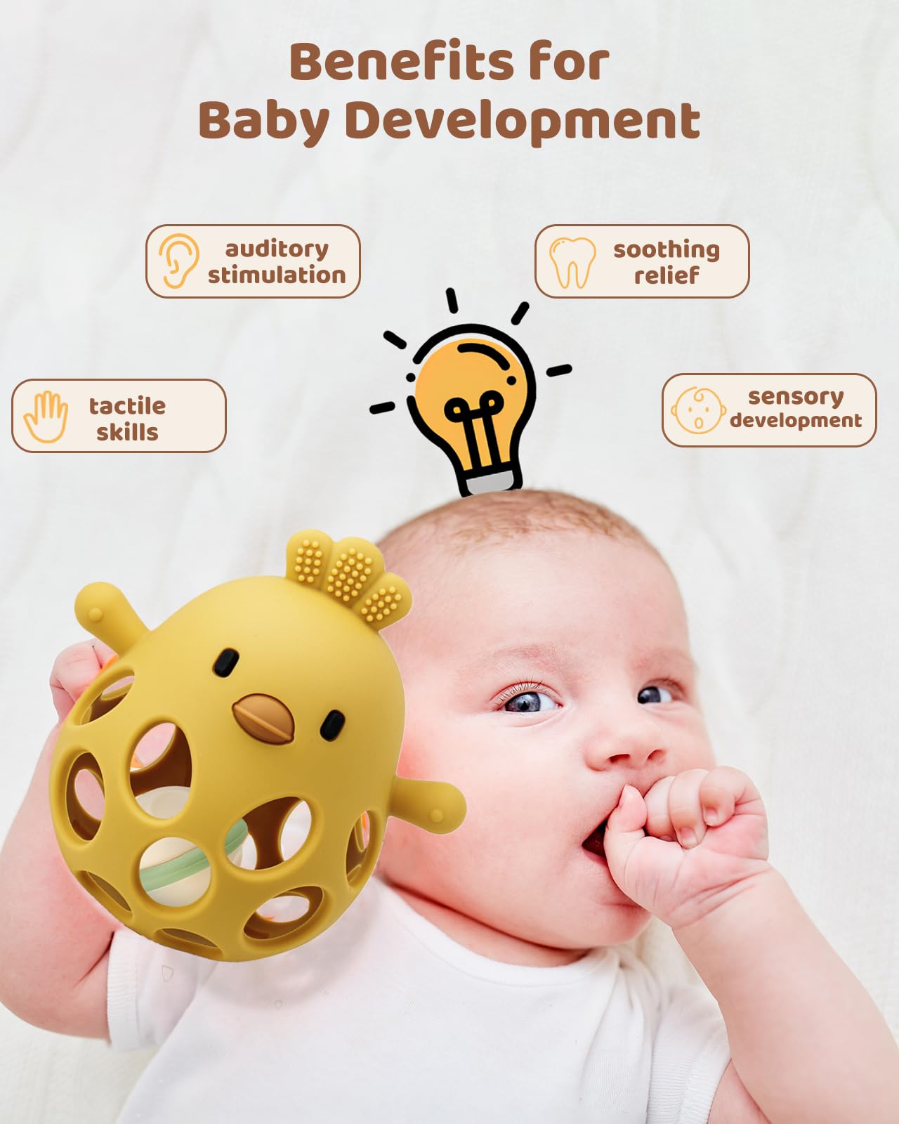 ChooKaChoo 2-in-1 Baby Teething Rattle Toy, Sensory Grasping Teether for Infants 3-12 Months, 100% Food-Grade Silicone, Easy to Hold, Soothing & Developmental, BPA Free