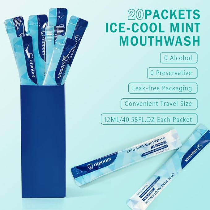 Strong Mint Mouthwash Alcohol Free, Mouth Wash for Adults, TSA Approved Mouthwash Bulk, Travel Mouth wash Prevents Cavities, Fluoride Free, Fresh Mint (0.41 Fl Oz (Pack of 20)