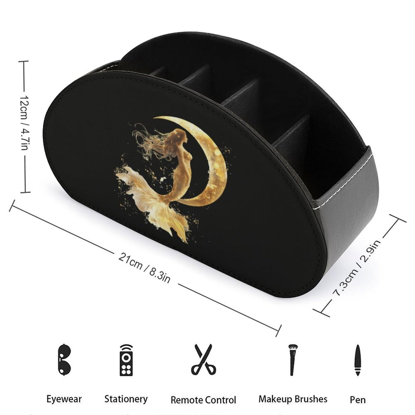 Golden Color Mermaid Moon Remote Control Holder with 5 Compartments Caddy Desktop Organizer for Home Office