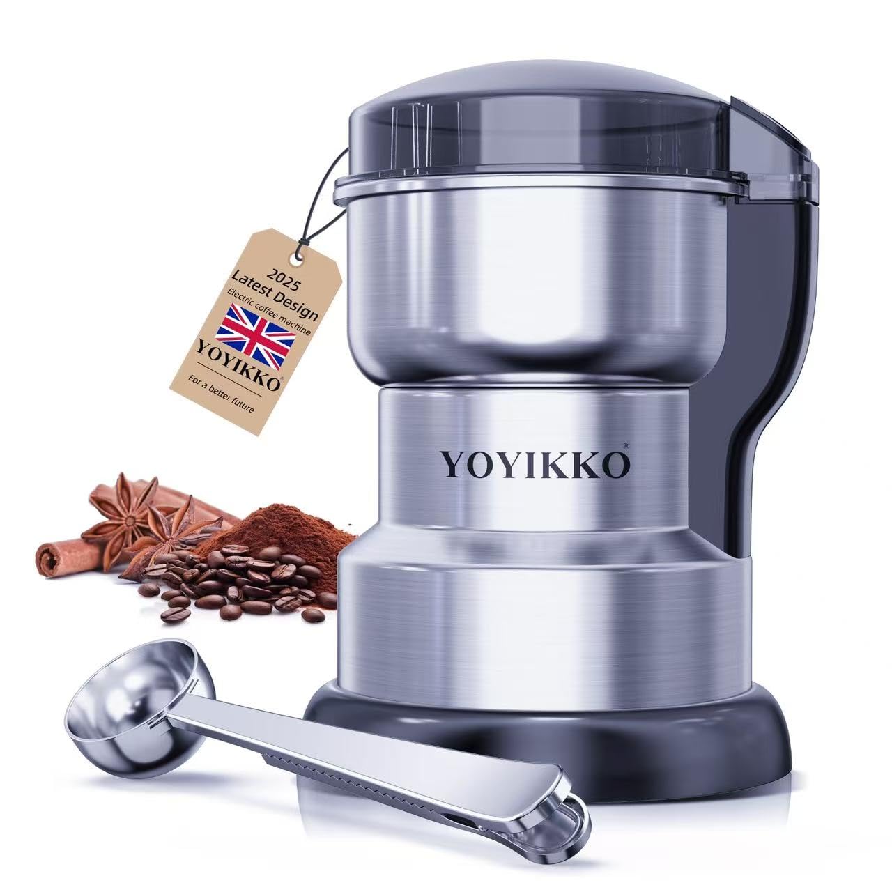 Electric Coffee Grinder 300W, Adjustable Grind, Espresso/Drip/Pour. Coffee Grinder for Coffee, Spices, and Other Foods (silvery-148)