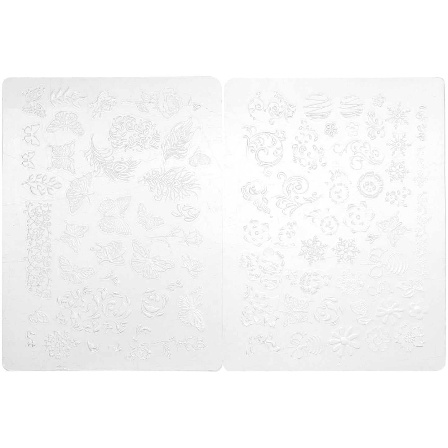 FRCOLOR Nail Art Silicone Stamping Plates 2 Pcs 3.14X2.36 Inch Nail Template Set with 3D Embossed Patterns for DIY Manicure Pedicure Art Molds