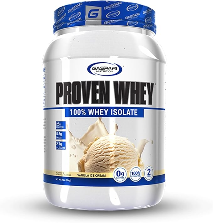 Gaspari Nutrition Proven Whey, 100% Hydrolyzed Whey Isolate, High Protein, Lactose Free, Low Carbohydrate and Low Sugar (Vanilla Ice Cream, 2 Pound (Pack of 1)