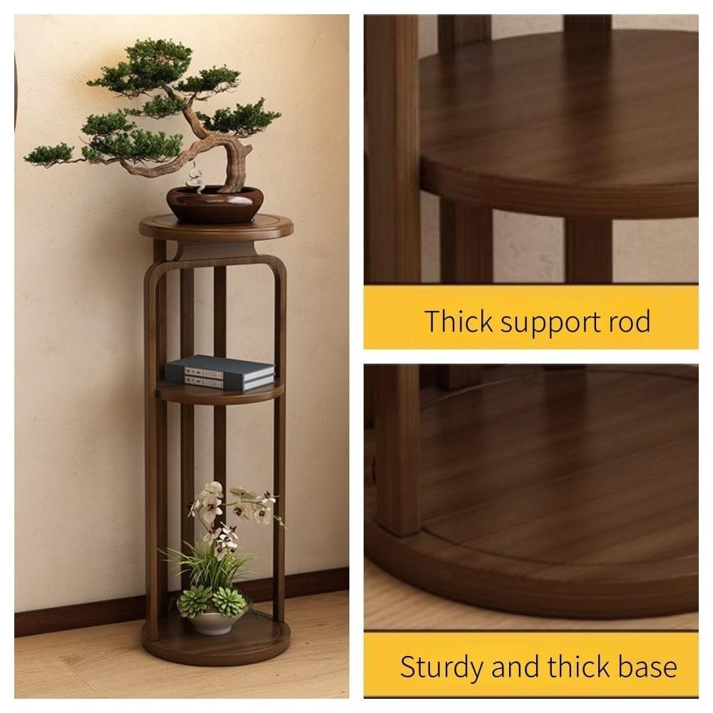 3-Tier Indoor Tall Plant Stand Wooden Round Flower Pot Rack with Thickened Base Mid-Century Modern Decor for Balcony All occasion